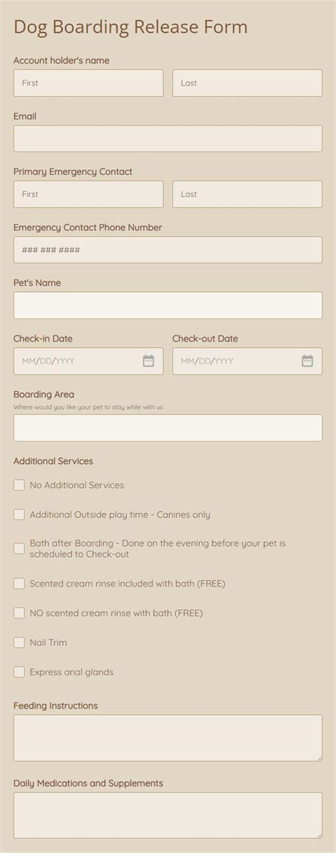 dog boarding release form template formbuilder