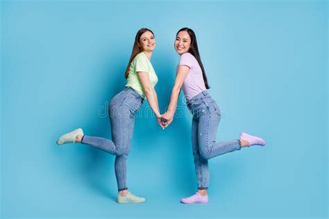 full size profile photo of cheerful two lesbians couple overjoyed