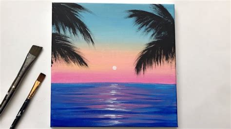 acrylic painting  beginners  canvas calm sunset acrylic