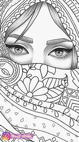 Colouring Zeichnen Colorear Ausmalen Hijab Vogue Rostros Kleurplaten Zentangle Zeichnungen Traditionelle Umrisszeichnungen Kunstzeichnungen Bleistift Gesicht Aquarel Cuadros Malbuch Desenho Doaa sketch template