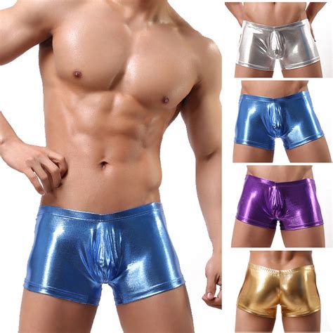 1pc Faux Gold Leather Men Boxer Underwear Male Boxers