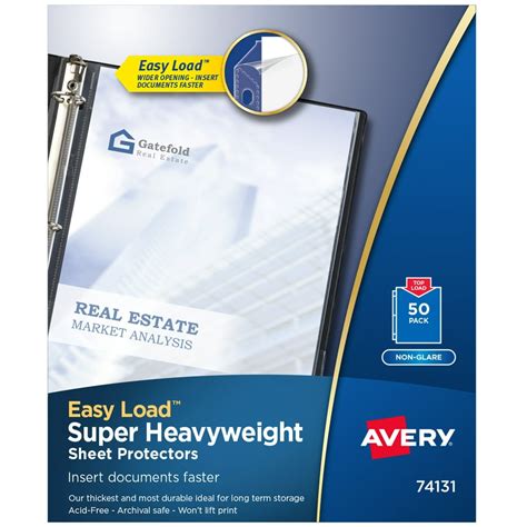 avery clear super heavyweight sheet protectors  glare easy load