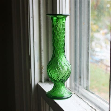 Vintage E O Brody Green Glass Vase Molded Diamond Pattern Etsy