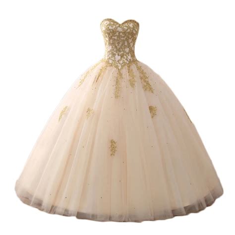 Angelsbridep Ball Gown Quinceanera Dresses Champagne Lace Applique