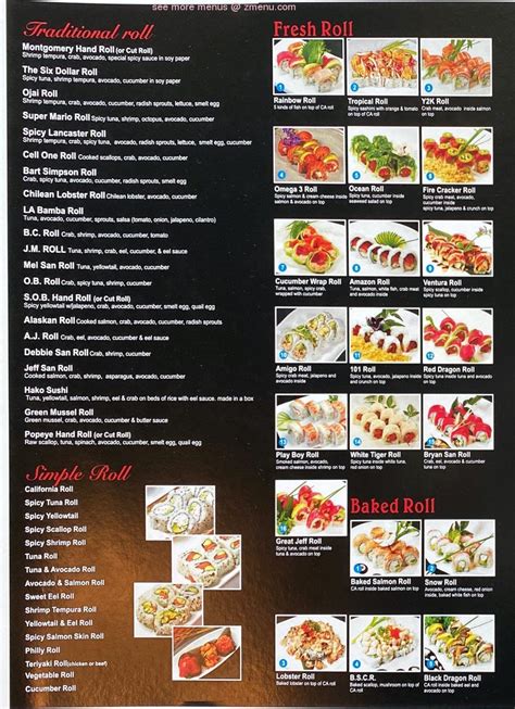 menu   sushi restaurant ventura california  zmenu