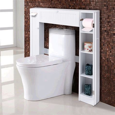 giantex wooden white shelf   toilet storage cabinet drop door