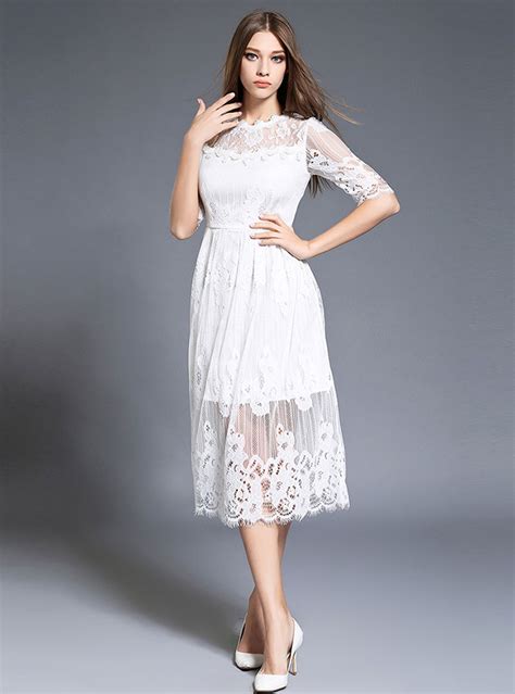 cinched waist see through lace midi dress fancylooks