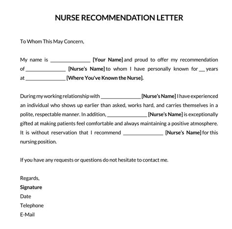 nursing letter  recommendation   write templates