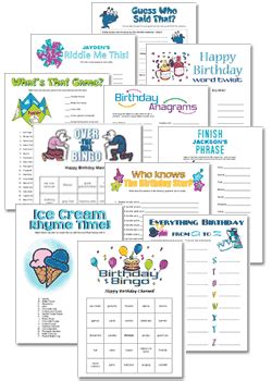 birthday party games  printable activities  parties