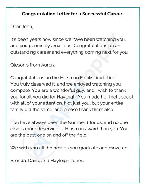 sample congratulation letters format examples    write