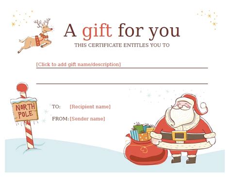 sample christmas gift certificate templates printable samples