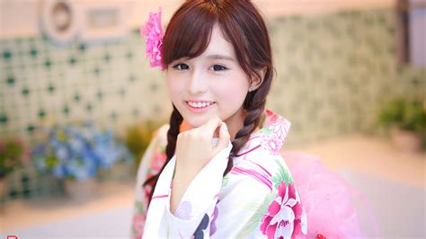 Asian Tiny Smiling Long Haired Brunette Teen Girl Wallpaper 5557