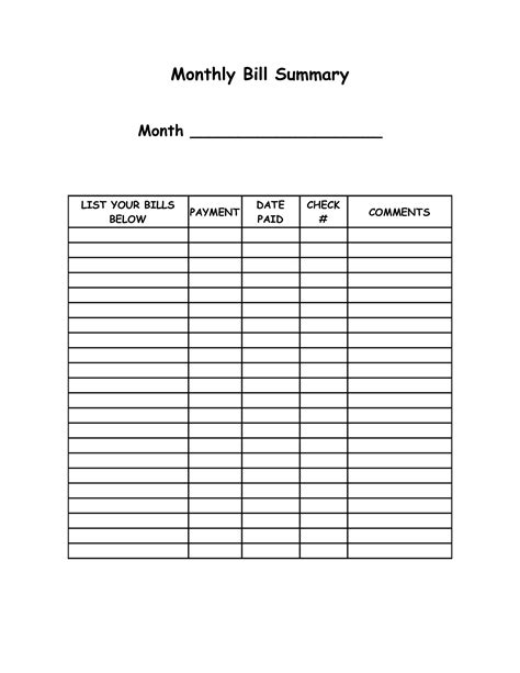 images   printable bill payment template monthly bill