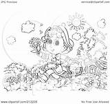 Basket Flowers Illustration Clipart Carrying Outline Coloring Girl Royalty Rf Bannykh Alex 2021 sketch template