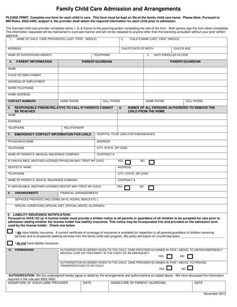 printable daycare forms tutoreorg master  documents