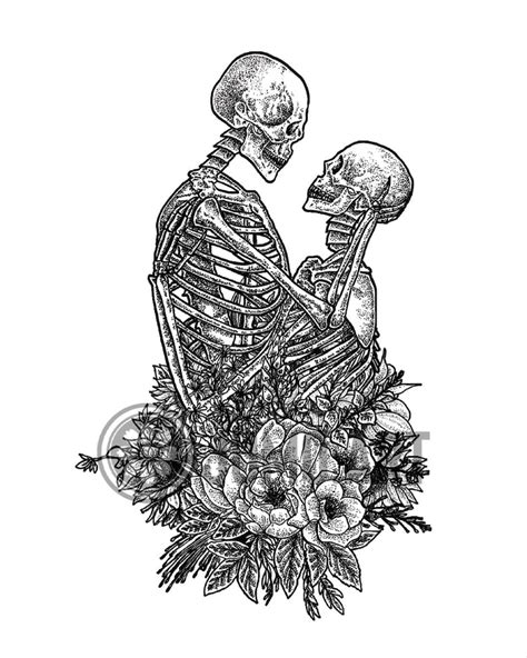 Skeleton Love Art Print 8x10 Skeleton Romantic Etsy