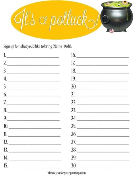 potluck sign  sheets word excel fomats
