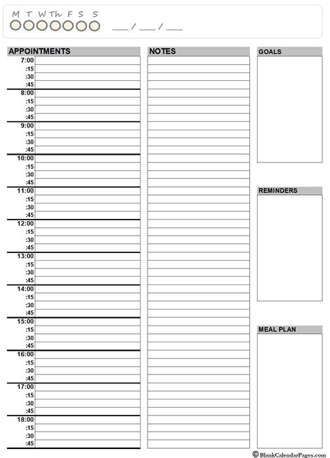 printable daily appointment sheets  printable daily calendar