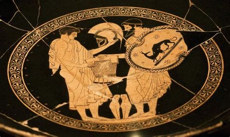 Red Figure Kylix Odysseus Giving Achilles Divine Helmet