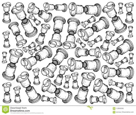 hand drawn sketch of mating screws background stock