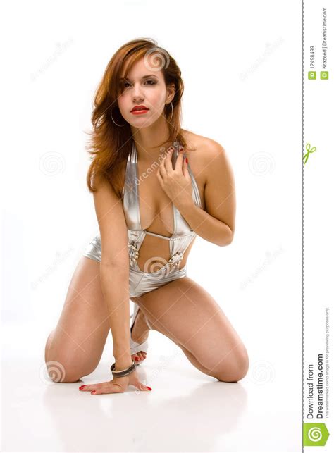pin up girl in silver bathing suit stock image image of silver woman 12498499