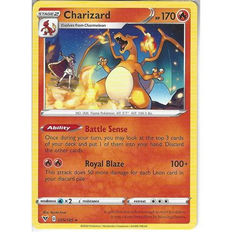 Pokemon Trading Card Game 025 185 Charizard Rare Card