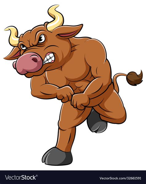 strong brown bull cartoon character royalty  vector