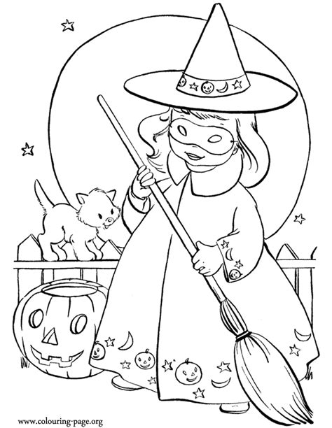 halloween  girl wearing  witch costume  halloween coloring page