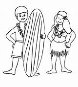 Hula Boy Girl Coloring Pages Surfer sketch template