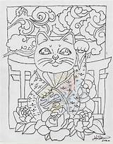 Maneki Neko Tabby sketch template