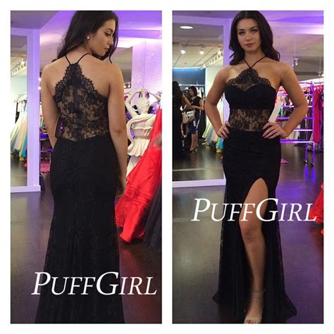 black fitted halter formal gown with side slit · puffgirl · online store powered by storenvy