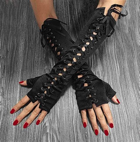 new womens long sexy steampunk gothic biker lace up corset arm