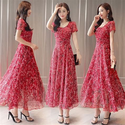 Summer Dress New Korean Fashion Women Short Sleeve Slim Waist Floral