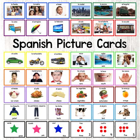 spanish  english flashcards printable