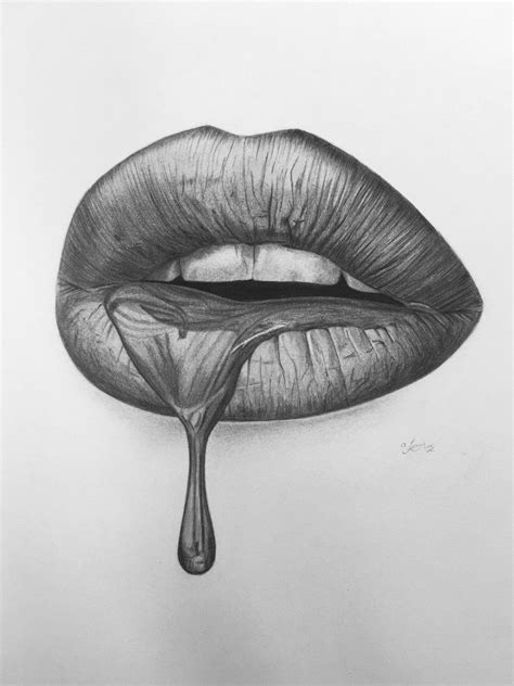 dripping lip   pencil drawing  amelia taylor   cool