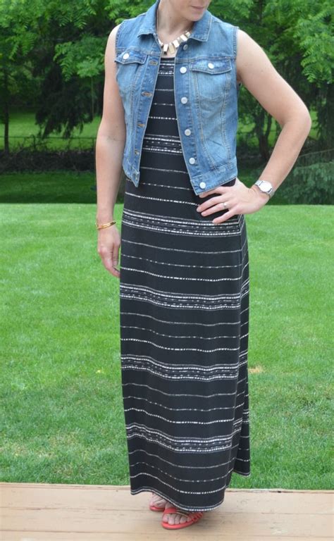 that chic mom what i wore real mom style maxi dress and denim vest