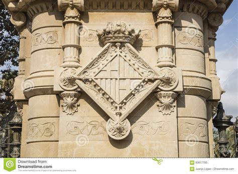 embleem wapenschild van stad van barcelona op steen wordt gesneden die stock afbeelding