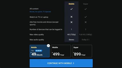 disney  hotstar subscription   mobile  tv monthly  yearly plans price