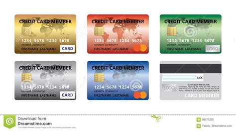 Set Of Credit Card Member Front Back Design Template Gold Silver Red