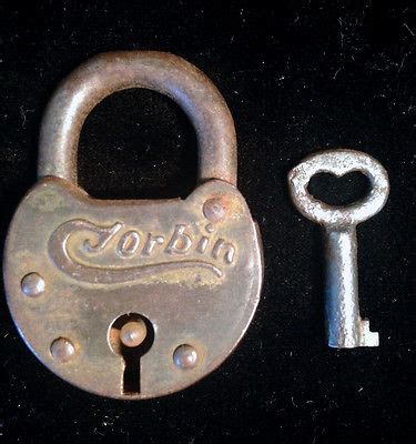 vintage antique small corbin metal padlock  key steampunk antique price guide details page