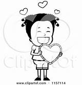 Girl Holding Valentine Heart Vector Clipart Cartoon Thoman Cory Outlined Coloring sketch template