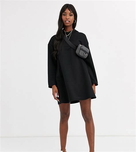 asos design tall hoodie jurk met verborgen zakken zwart tall fashion
