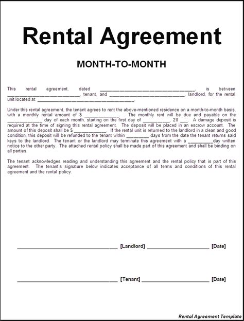 important terms  include   rental agreement template