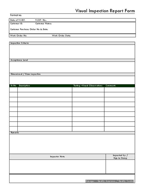 visual inspection report form