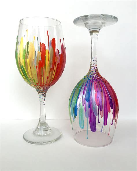 Rainbow Color Burst Wineglass Set Of 2 Hand Painted 20oz Etsy Wine