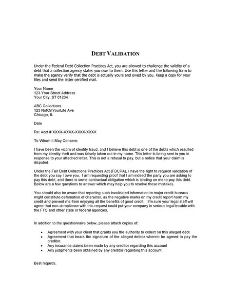 debt validation letter samples templates templatelab