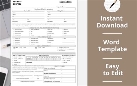 pest control service agreement template etsy