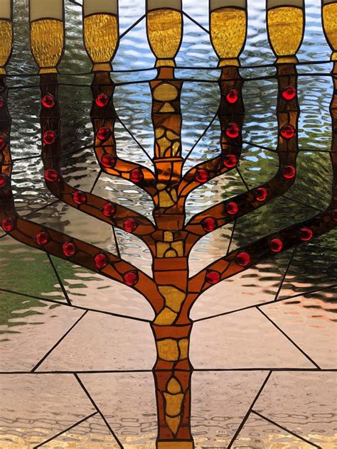 Beautiful Jewish Menorah Stained Glass Window Panel