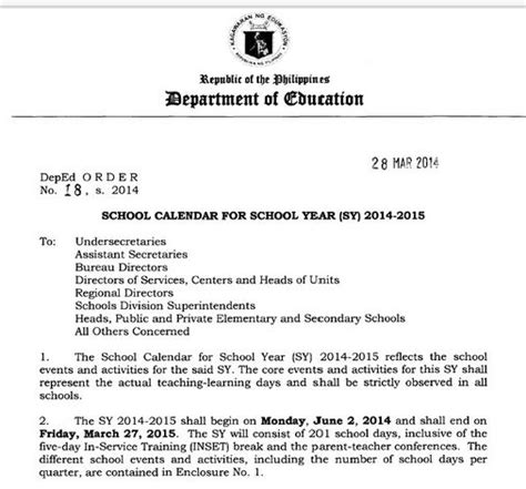 deped released sy   schedules press release philippine news