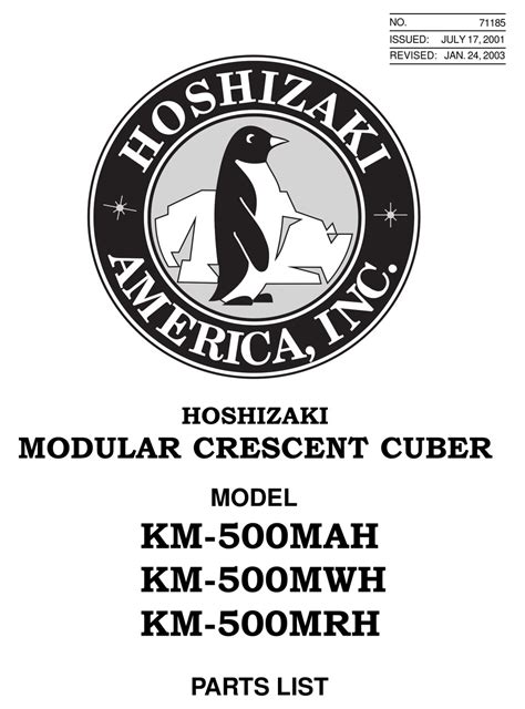 hoshizaki km mah ice maker parts list manualslib